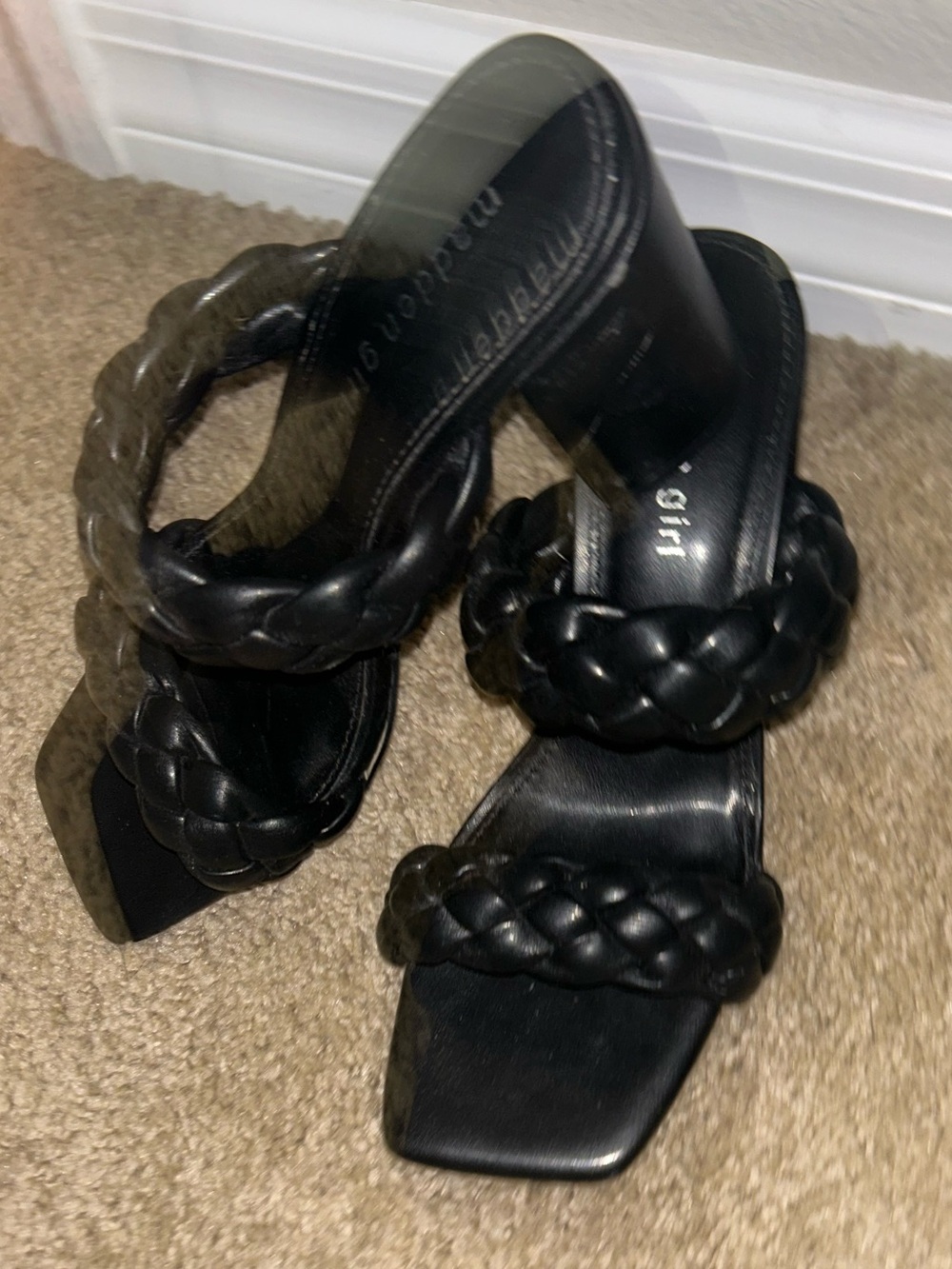 Madden Girl Black Braided Double-Strap Block Heel Sandals